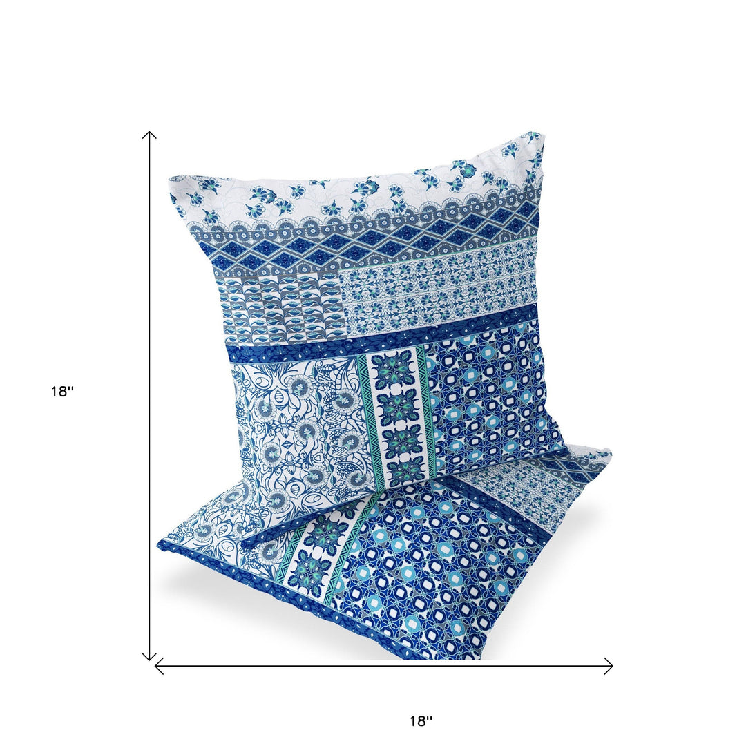 Set of Two 18" Blue Botanical Indoor Outdoor Throw Pillow Cover and Insert