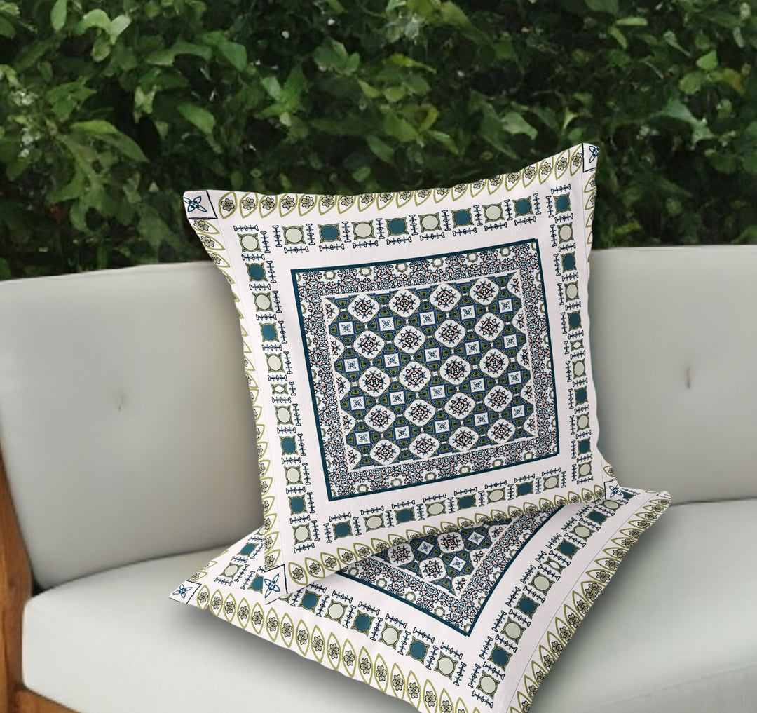 Set of Two 18" White Botanical Indoor Outdoor Throw Pillow Cover and Insert