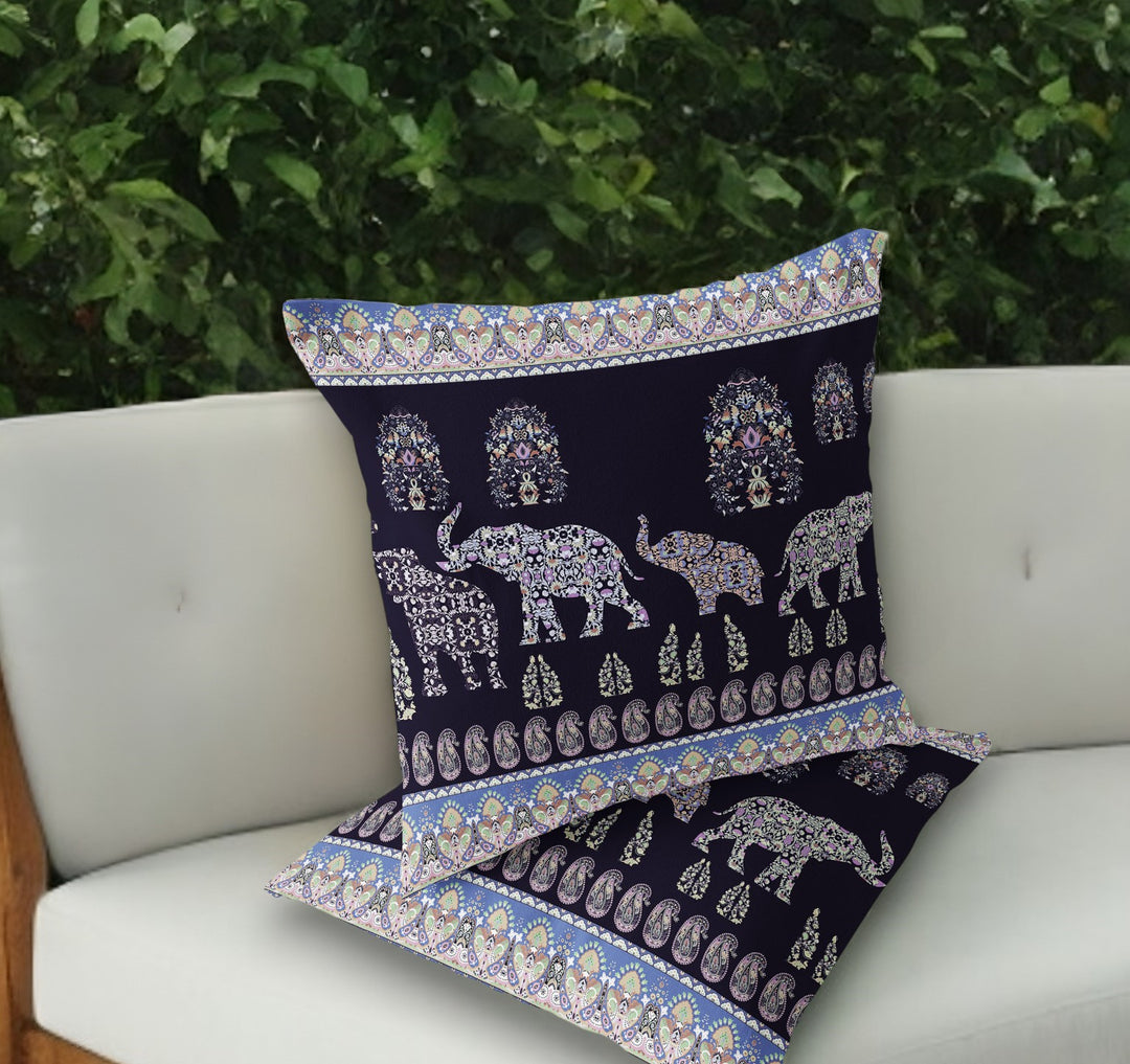 Set of Two 18" Purple Elephant Indoor Outdoor Throw Pillow Cover and Insert