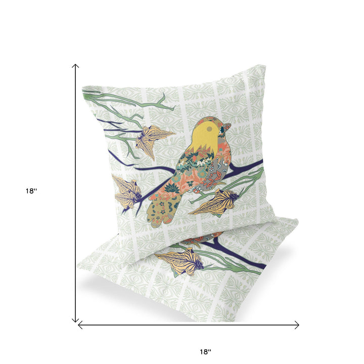 Set of Two 18" Green Bird Indoor Outdoor Throw Pillow Cover and Insert