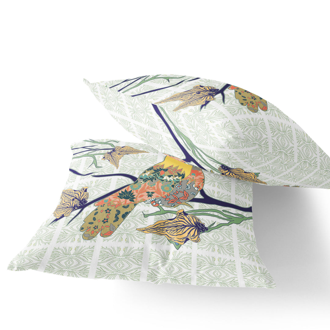 Set of Two 18" Green Bird Indoor Outdoor Throw Pillow Cover and Insert