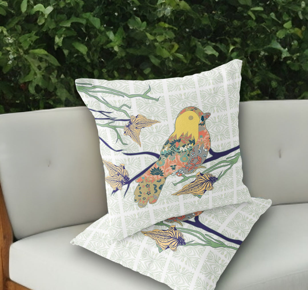 Set of Two 18" Green Bird Indoor Outdoor Throw Pillow Cover and Insert