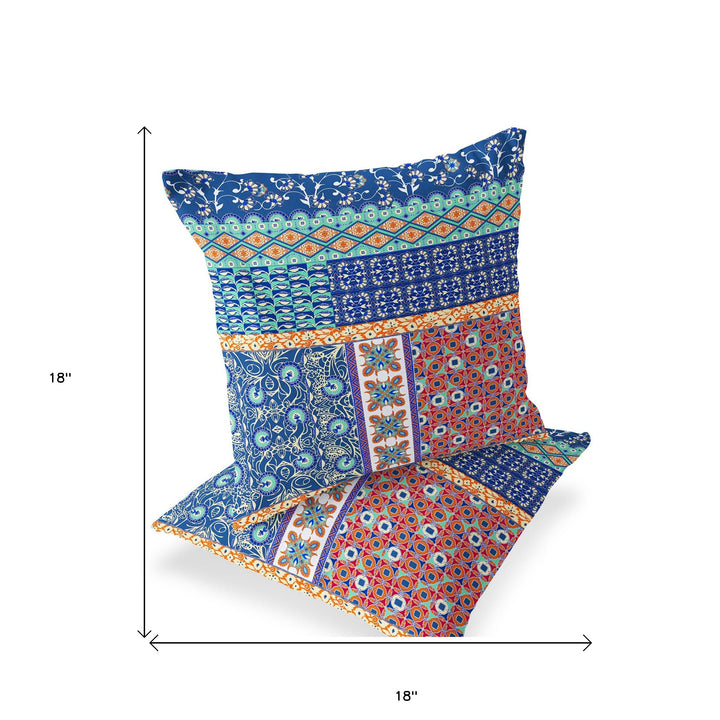 Set of Two 18" Blue Botanical Indoor Outdoor Throw Pillow Cover and Insert