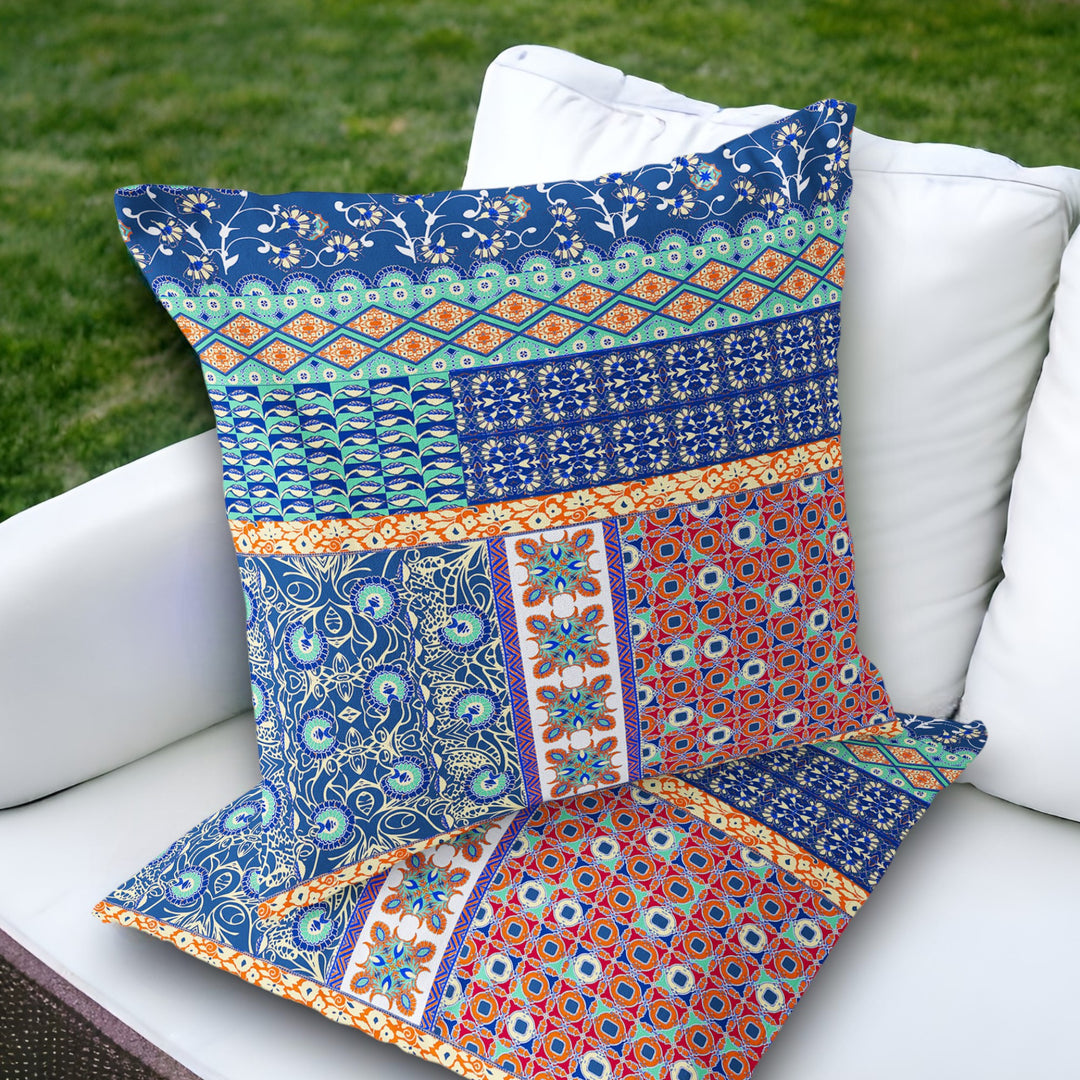 Set of Two 18" Blue Botanical Indoor Outdoor Throw Pillow Cover and Insert