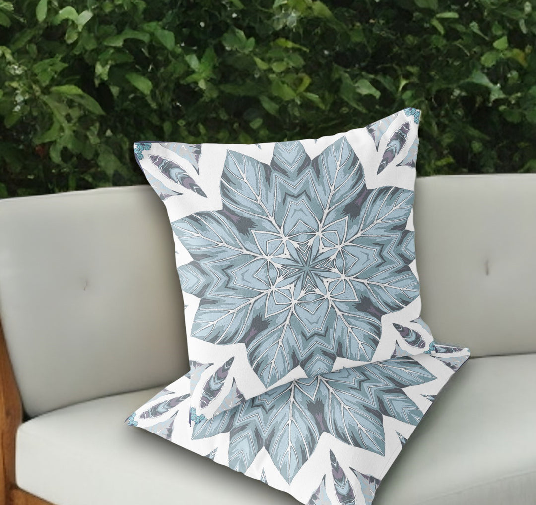 Set of Two 18" Blue Geometric Indoor Outdoor Throw Pillow Cover and Insert