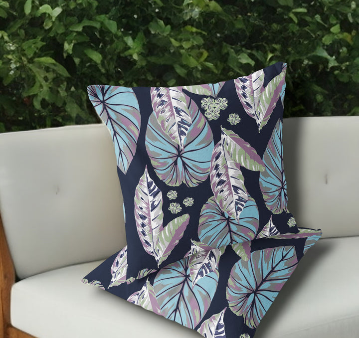 Set of Two 18" Blue Botanical Indoor Outdoor Throw Pillow Cover and Insert