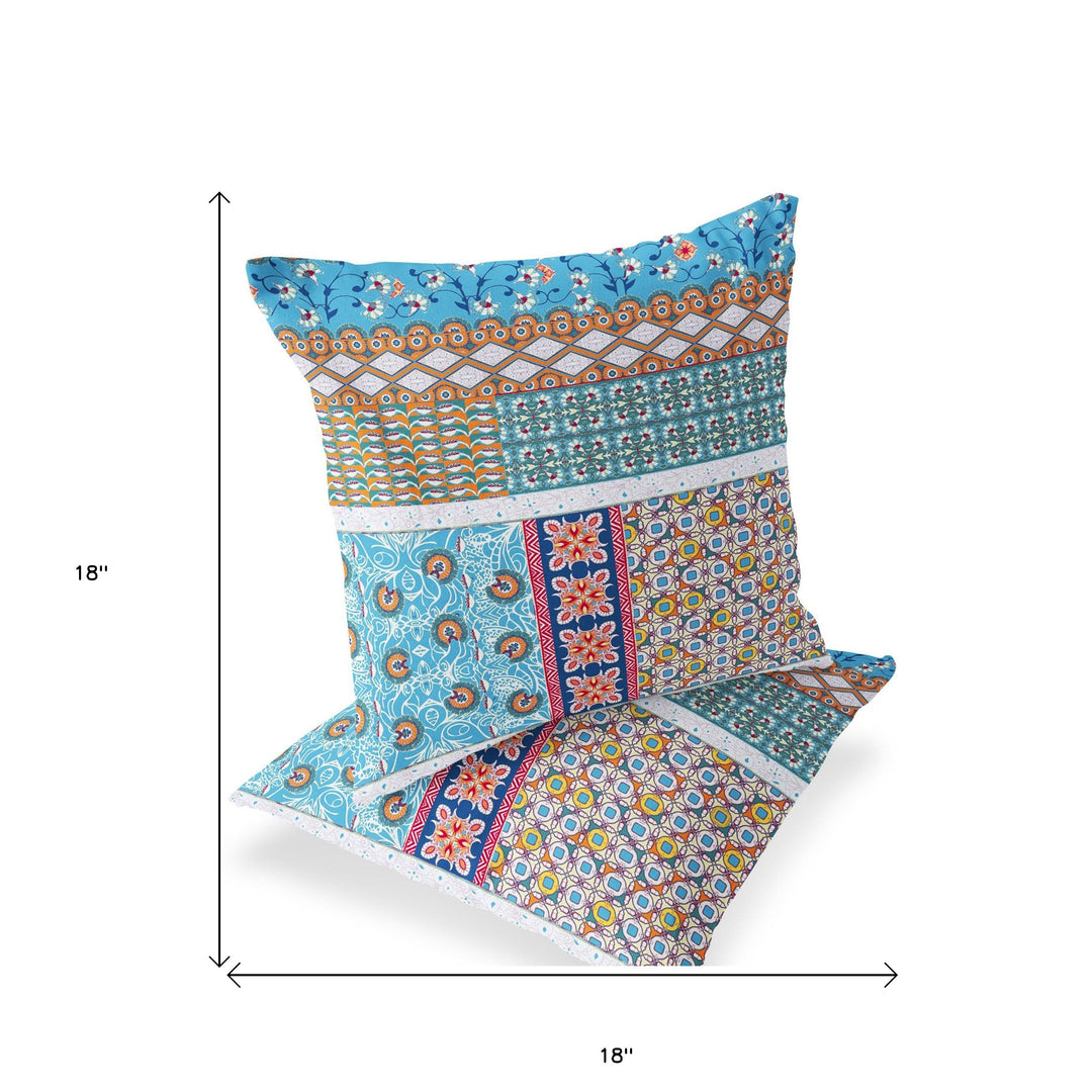 Set of Two 18" Turquoise Botanical Indoor Outdoor Throw Pillow Cover and Insert