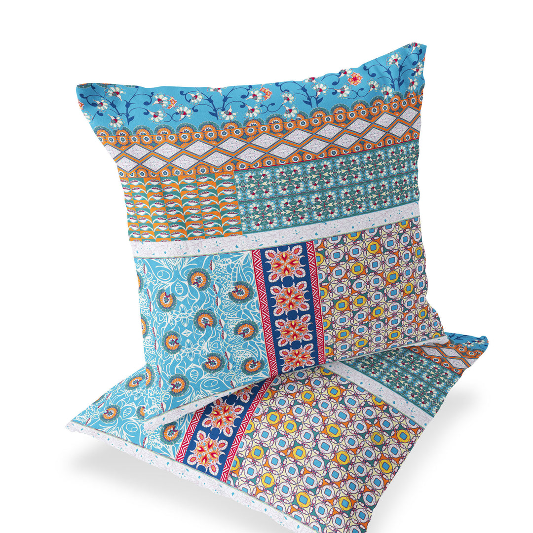 Set of Two 18" Turquoise Botanical Indoor Outdoor Throw Pillow Cover and Insert