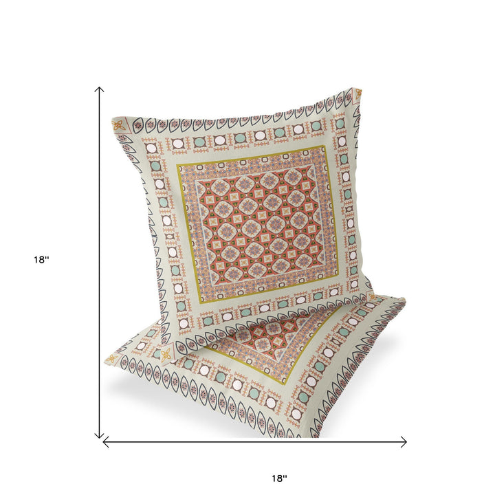 Set of Two 18" Off White Botanical Indoor Outdoor Throw Pillow Cover and Insert