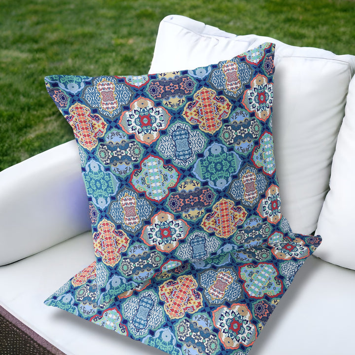 Set of Two 18" Turquoise Botanical Indoor Outdoor Throw Pillow Cover and Insert