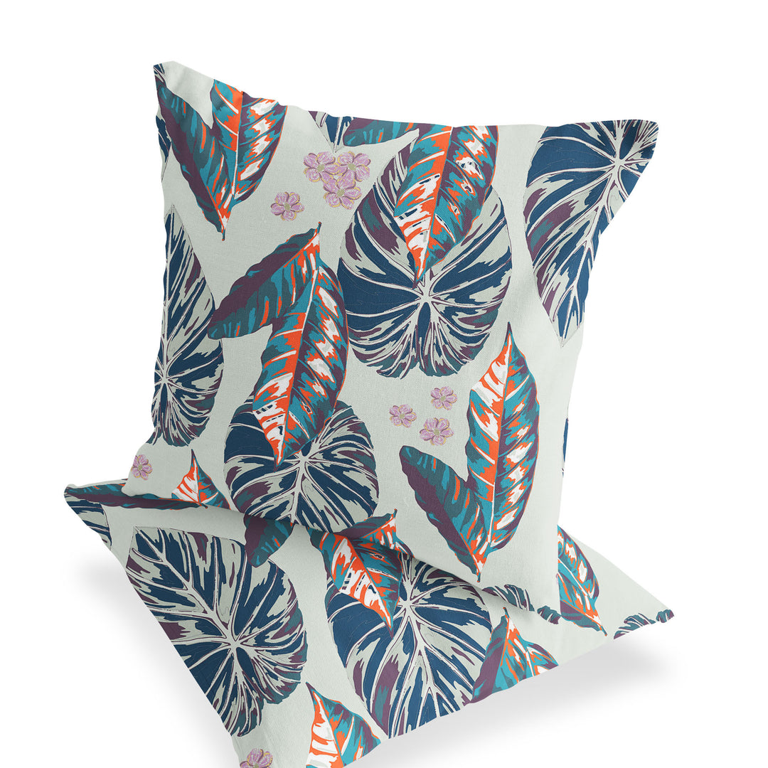 Set of Two 18" Blue Botanical Indoor Outdoor Throw Pillow Cover and Insert