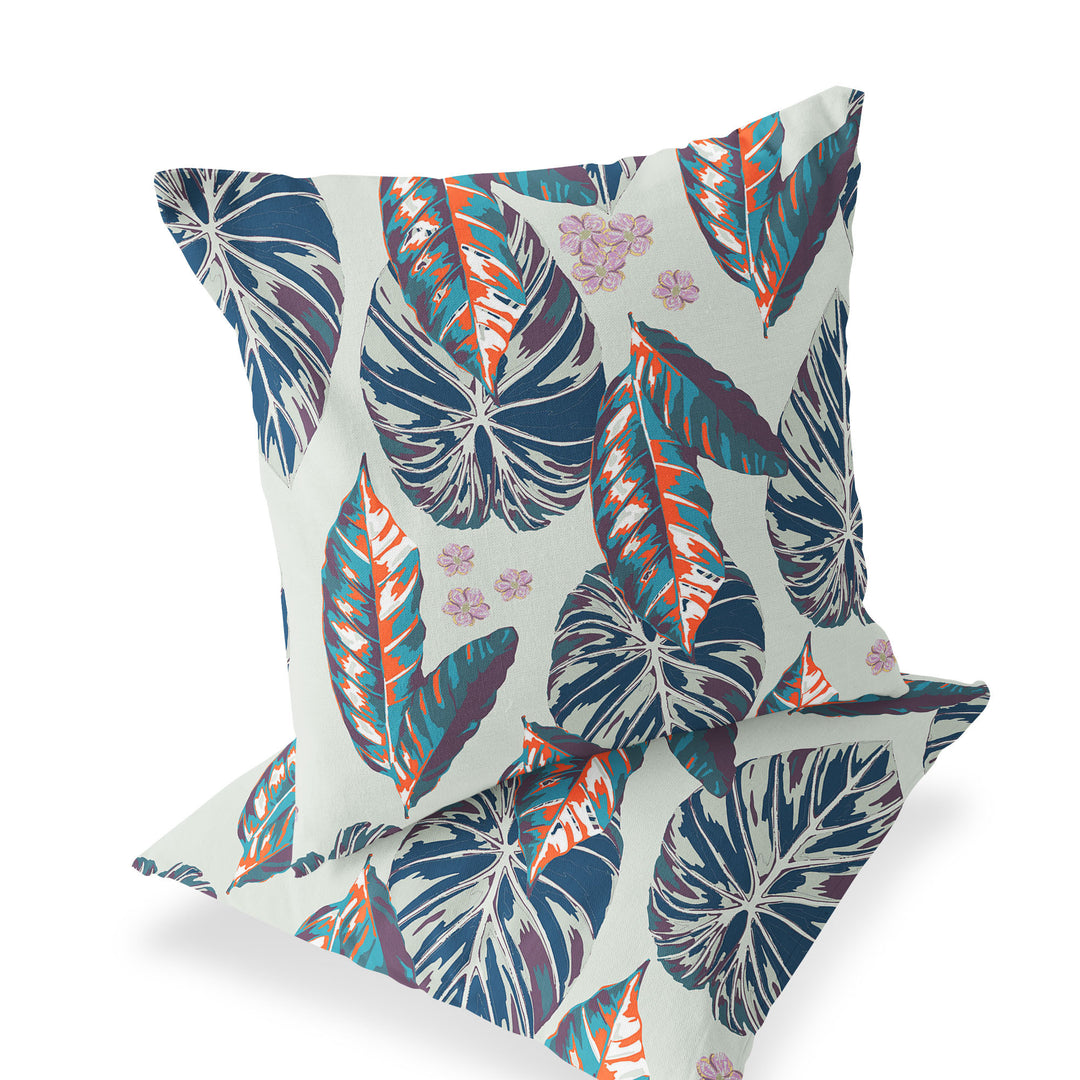 Set of Two 18" Blue Botanical Indoor Outdoor Throw Pillow Cover and Insert