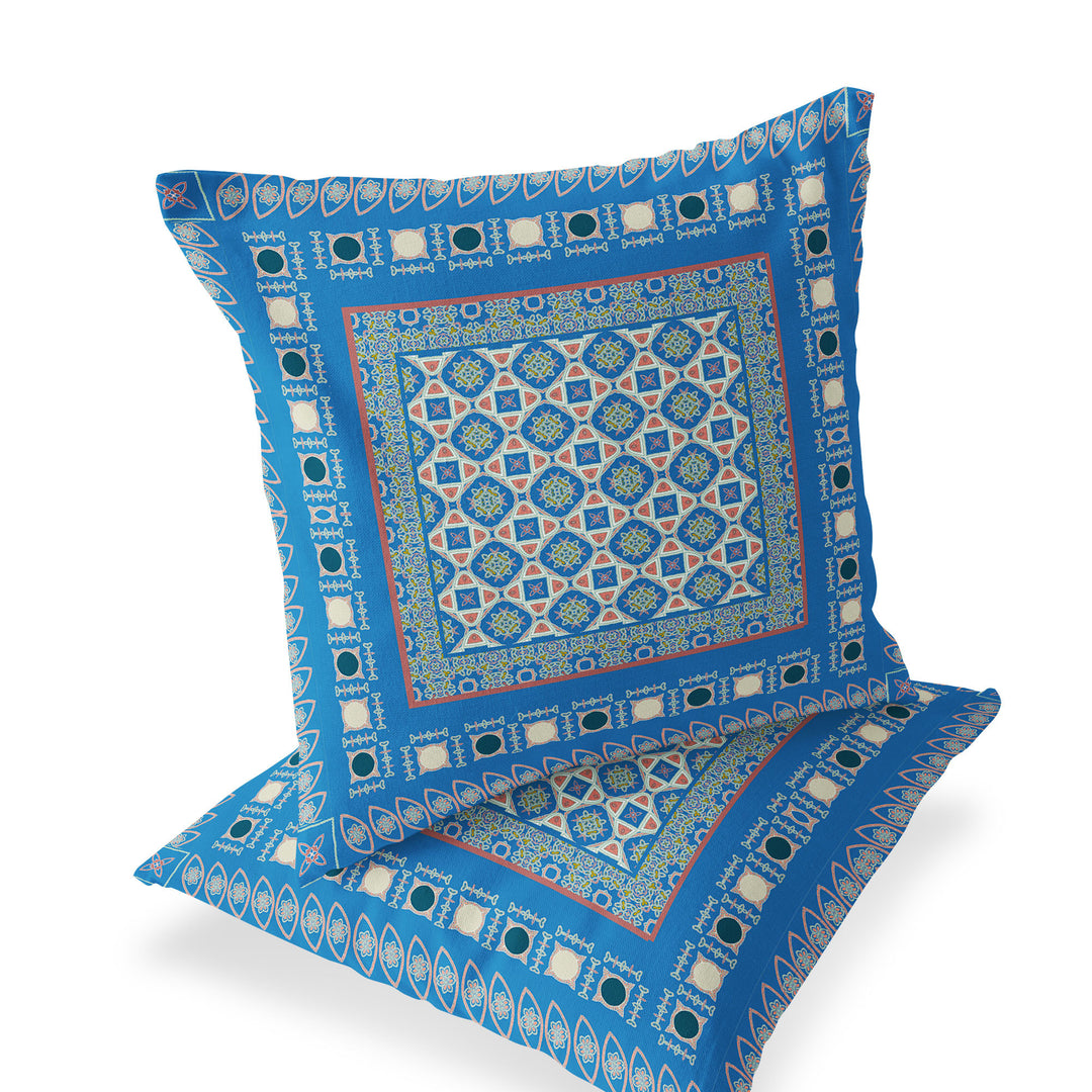 Set of Two 18" Blue Botanical Indoor Outdoor Throw Pillow Cover and Insert