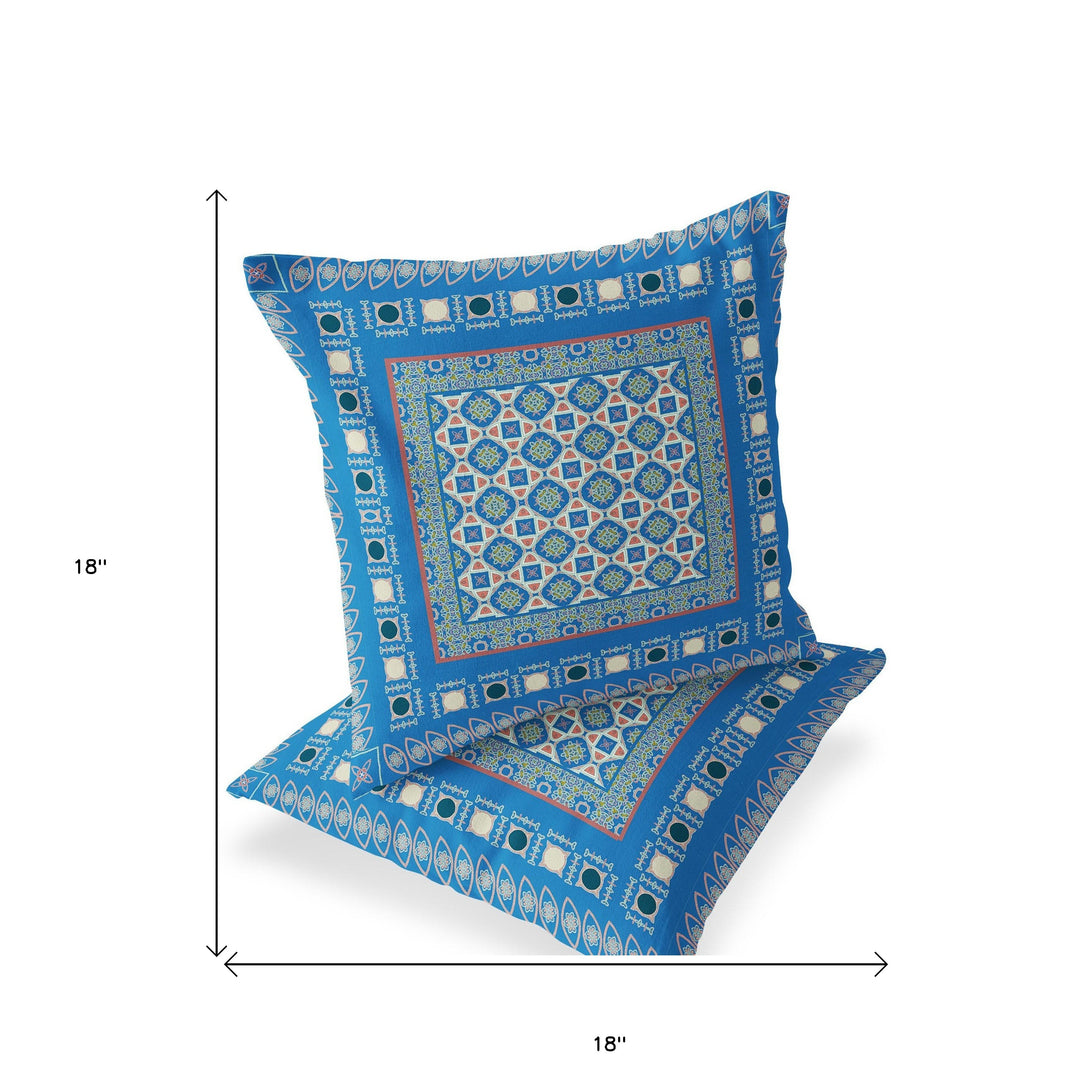 Set of Two 18" Blue Botanical Indoor Outdoor Throw Pillow Cover and Insert