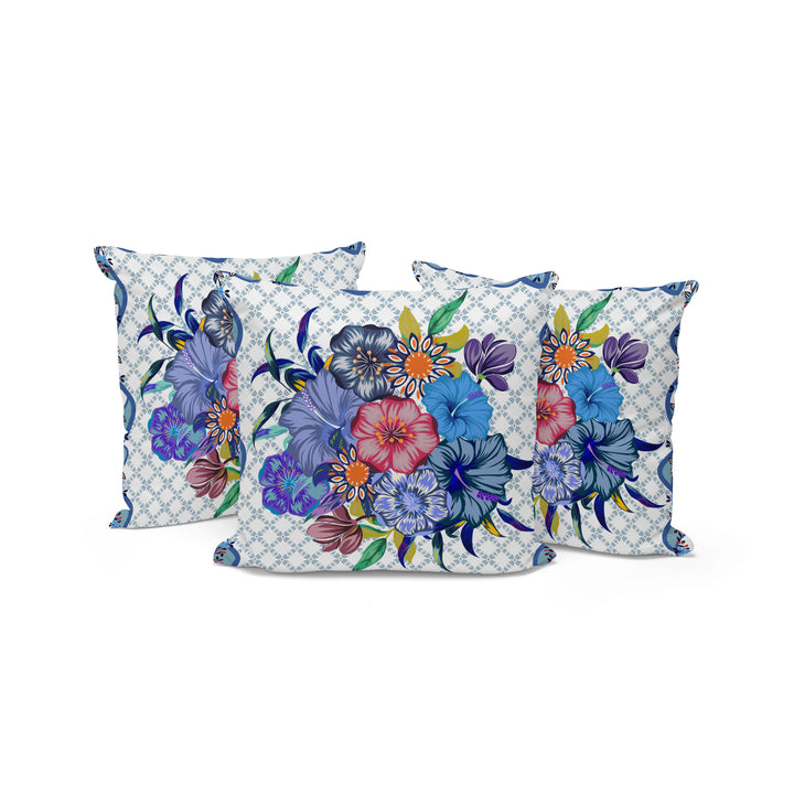 Set of Three 16" Blue and White Botanical Indoor Outdoor Throw Pillow Cover and Insert