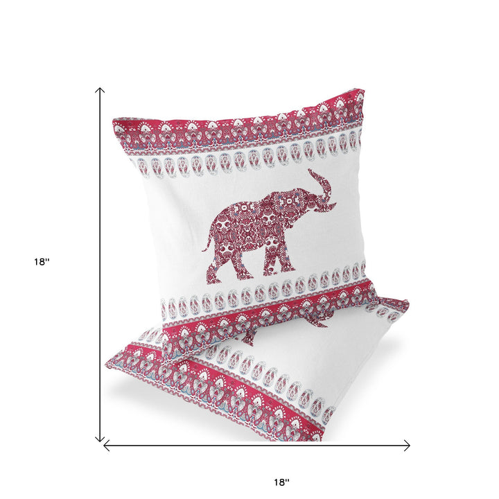 Set of Two 18" Red Elephant Indoor Outdoor Throw Pillow Cover and Insert