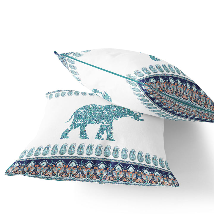 Set of Two 18" Blue Elephant Indoor Outdoor Throw Pillow Cover and Insert