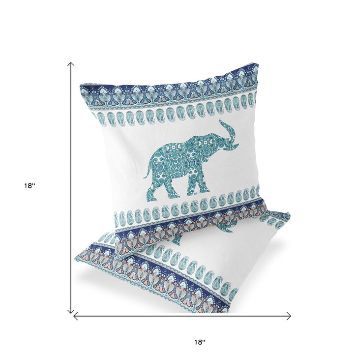 Set of Two 18" Blue Elephant Indoor Outdoor Throw Pillow Cover and Insert