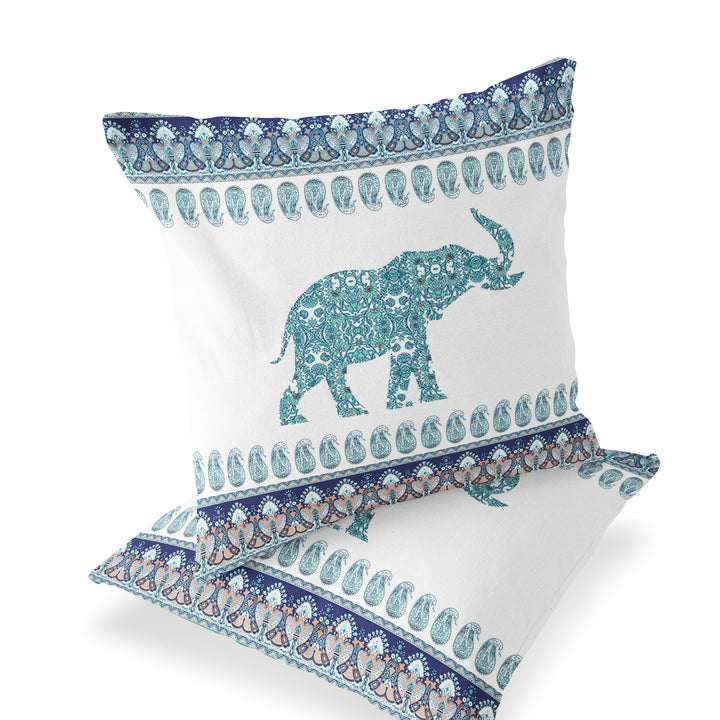 Set of Two 18" Blue Elephant Indoor Outdoor Throw Pillow Cover and Insert