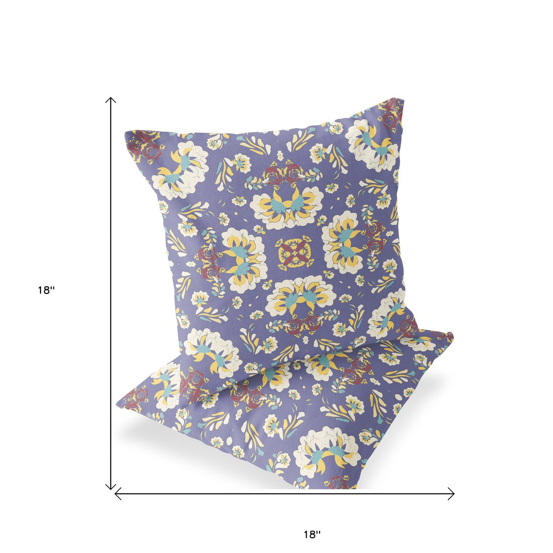 Set of Two 18" Purple Botanical Indoor Outdoor Throw Pillow Cover and Insert