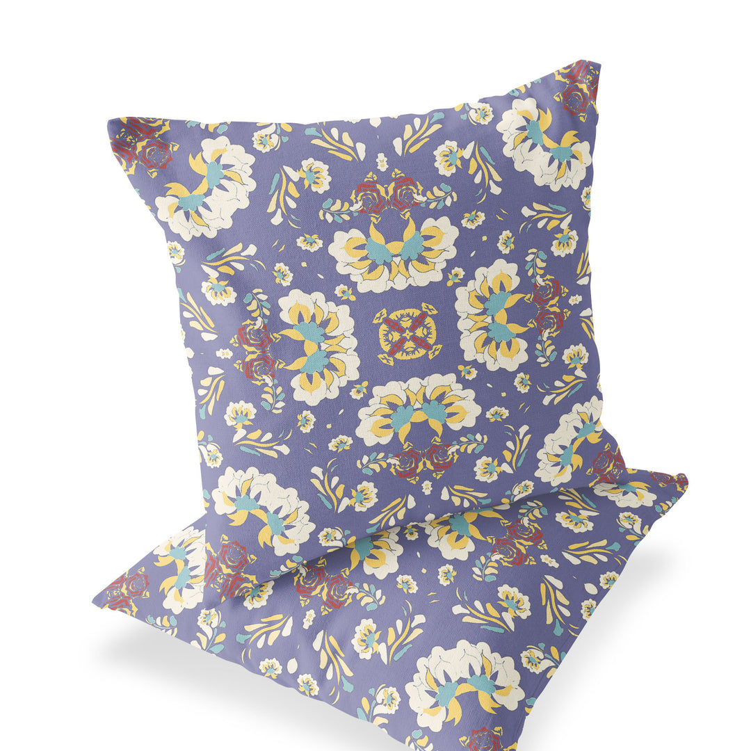 Set of Two 18" Purple Botanical Indoor Outdoor Throw Pillow Cover and Insert