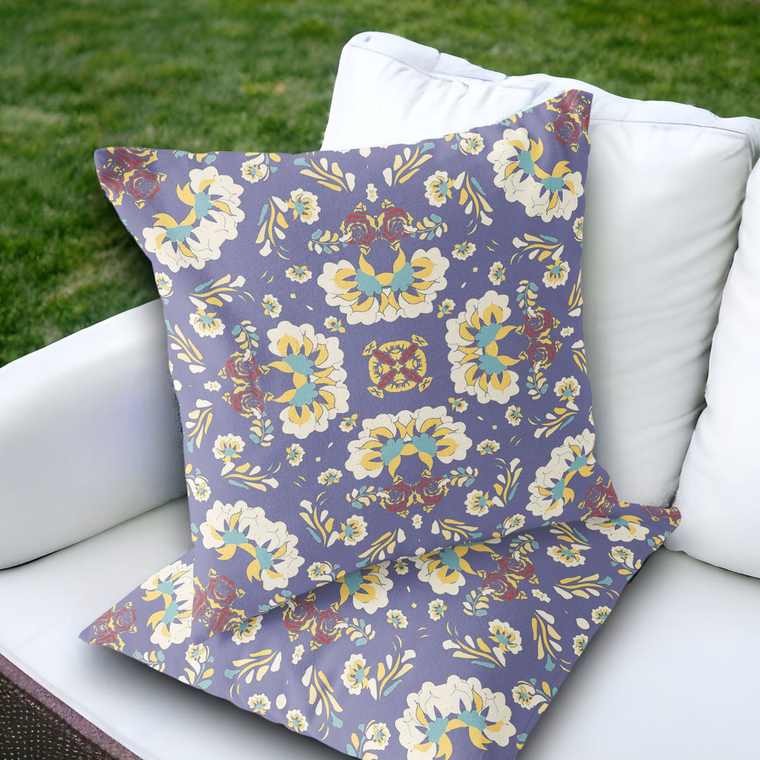 Set of Two 18" Purple Botanical Indoor Outdoor Throw Pillow Cover and Insert