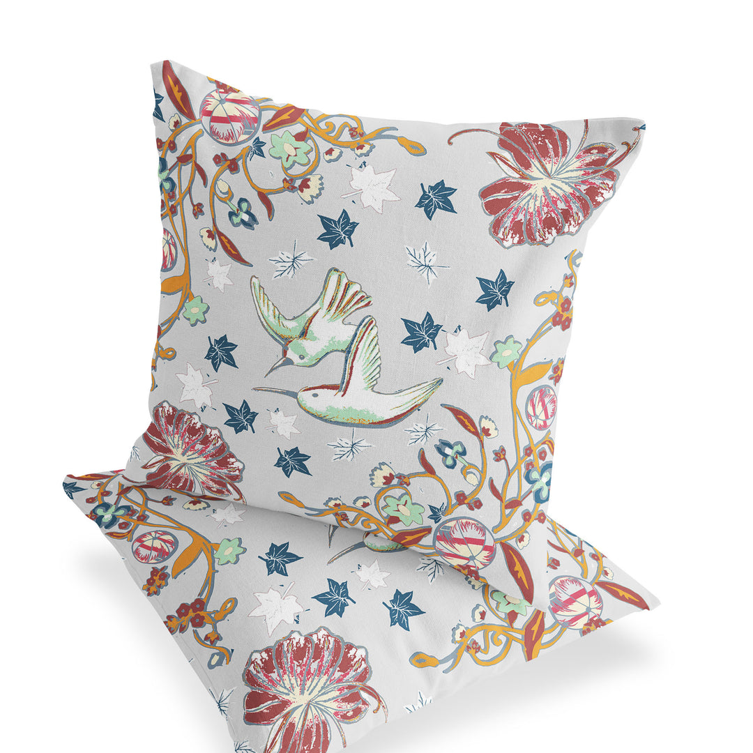 Set of Two 18" Gray Bird Indoor Outdoor Throw Pillow Cover and Insert