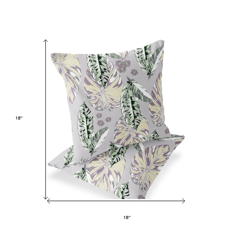 Set of Two 18" Purple Botanical Indoor Outdoor Throw Pillow Cover and Insert