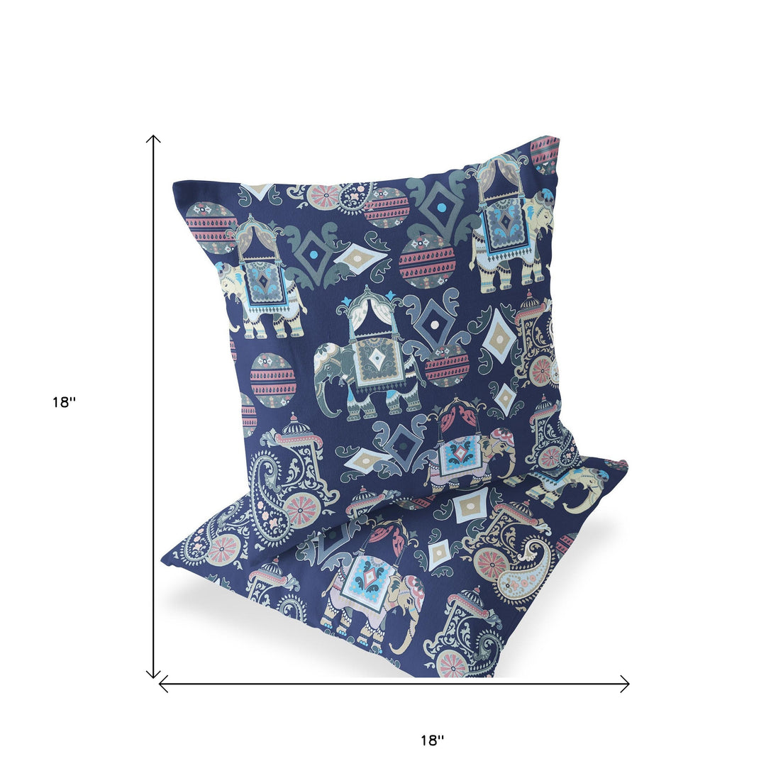 Set of Two 18" Blue Elephant Abstract Indoor Outdoor Throw Pillow Cover and Insert