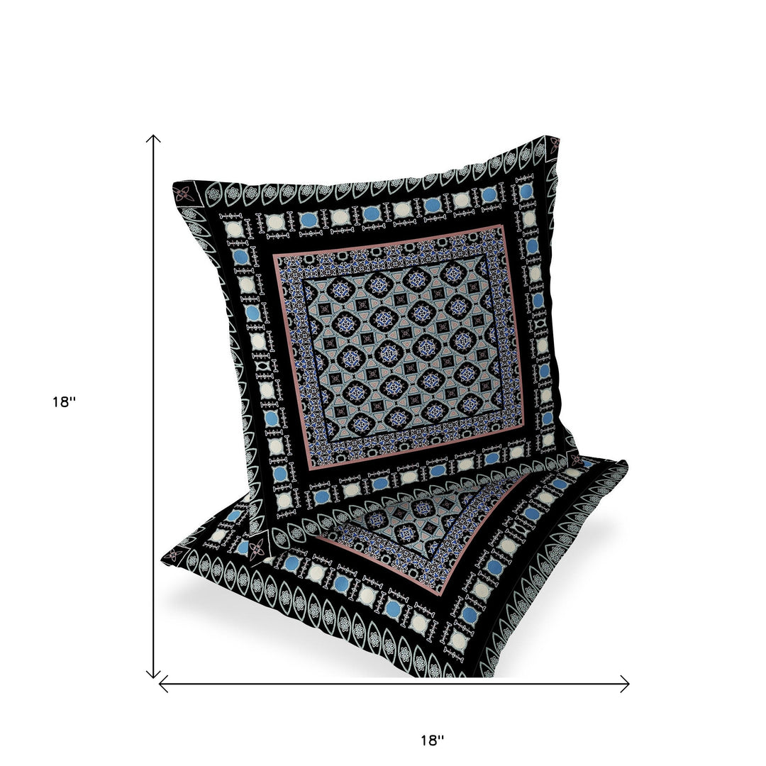 Set of Two 18" Black Botanical Indoor Outdoor Throw Pillow Cover and Insert