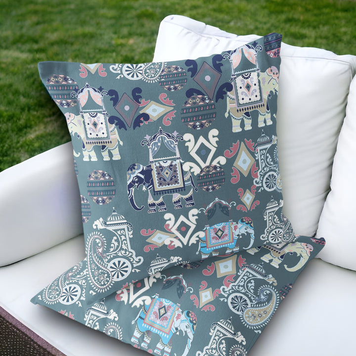 Set of Two 18" Gray Elephant Abstract Indoor Outdoor Throw Pillow Cover and Insert