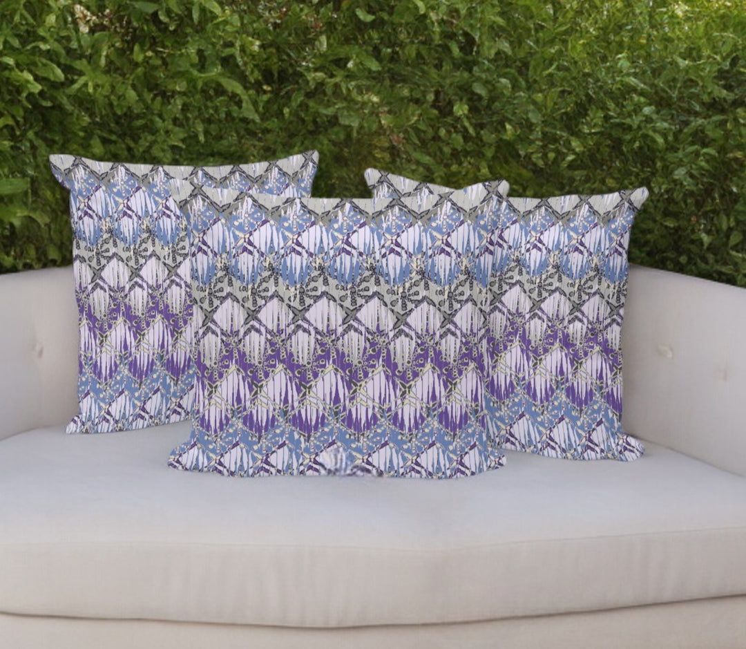 Set of Three 16" Gray and Purple Geometric Indoor Outdoor Throw Pillow Cover and Insert