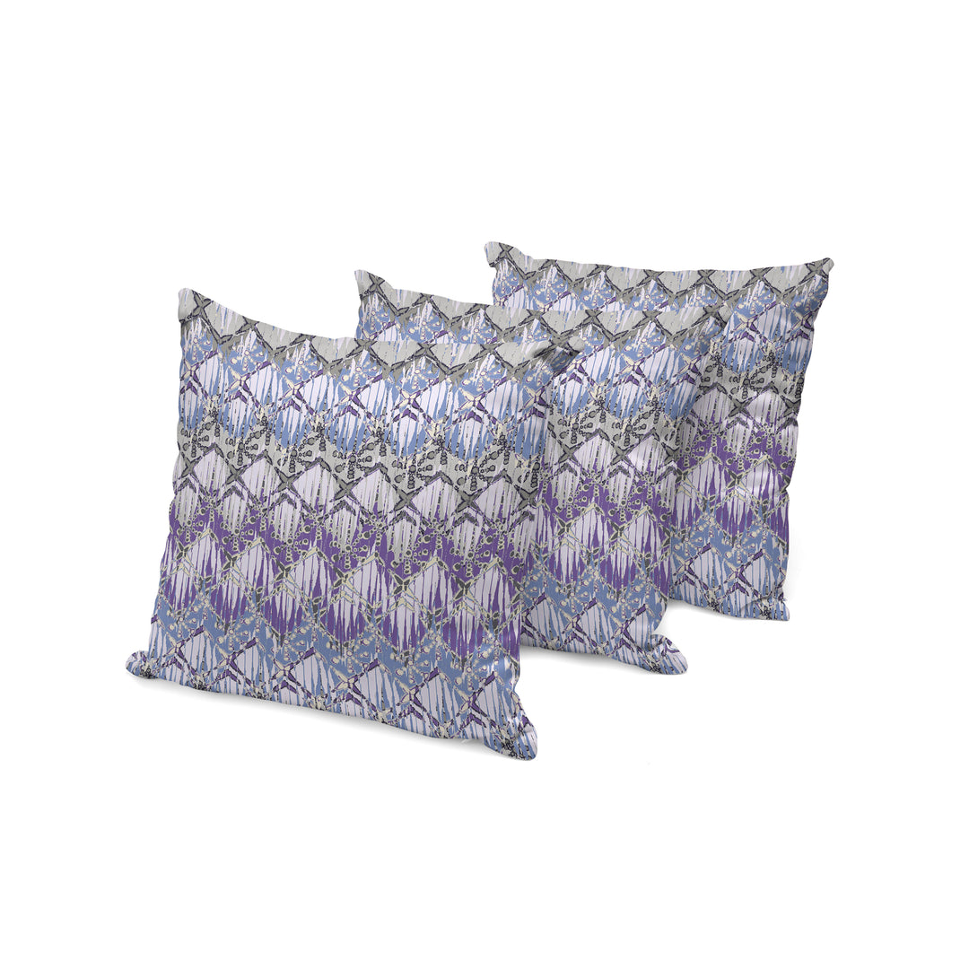 Set of Three 16" Gray and Purple Geometric Indoor Outdoor Throw Pillow Cover and Insert