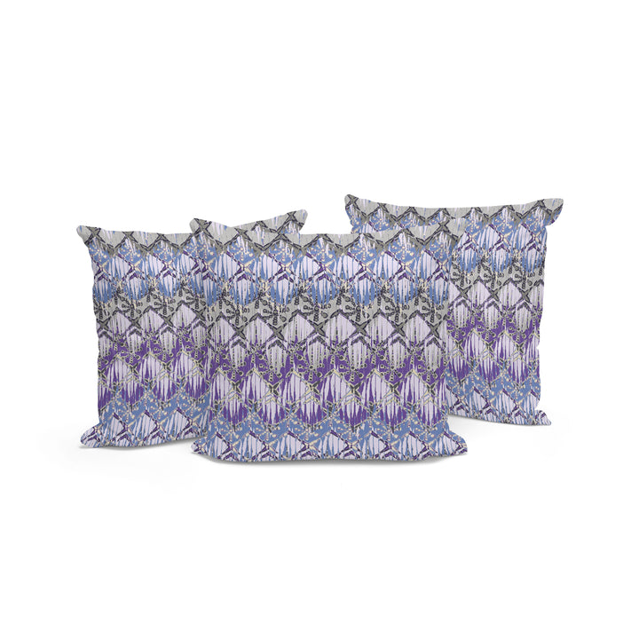 Set of Three 16" Gray and Purple Geometric Indoor Outdoor Throw Pillow Cover and Insert