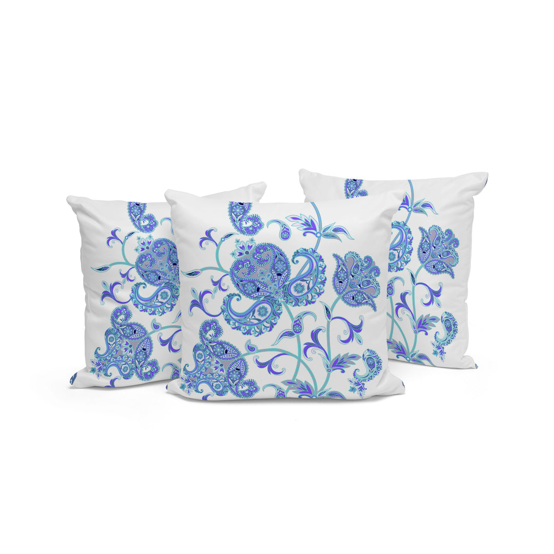 Set of Three 16" Blue and White Botanical Indoor Outdoor Throw Pillow Cover and Insert