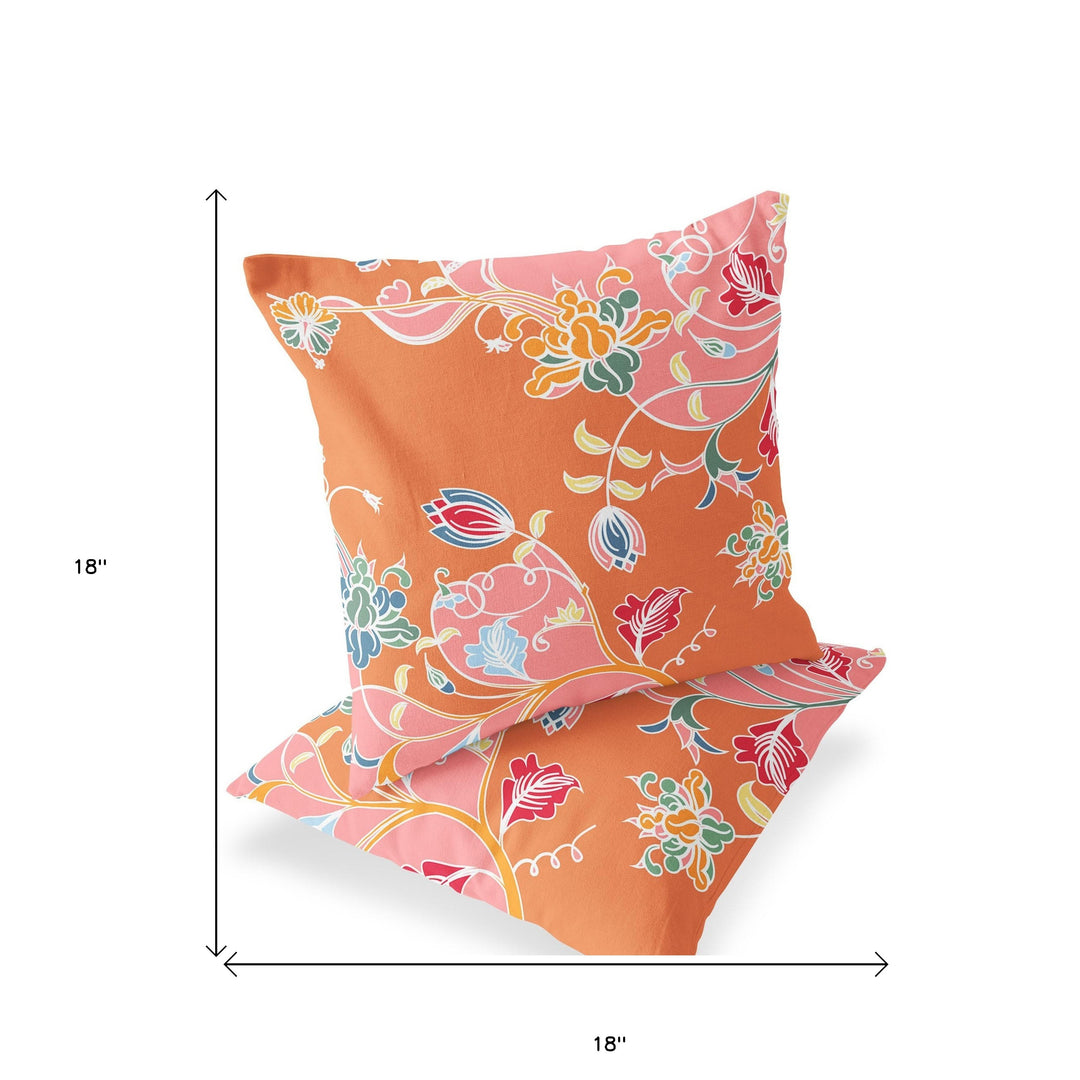 Set of Two 18" Pink Botanical Indoor Outdoor Throw Pillow Cover and Insert