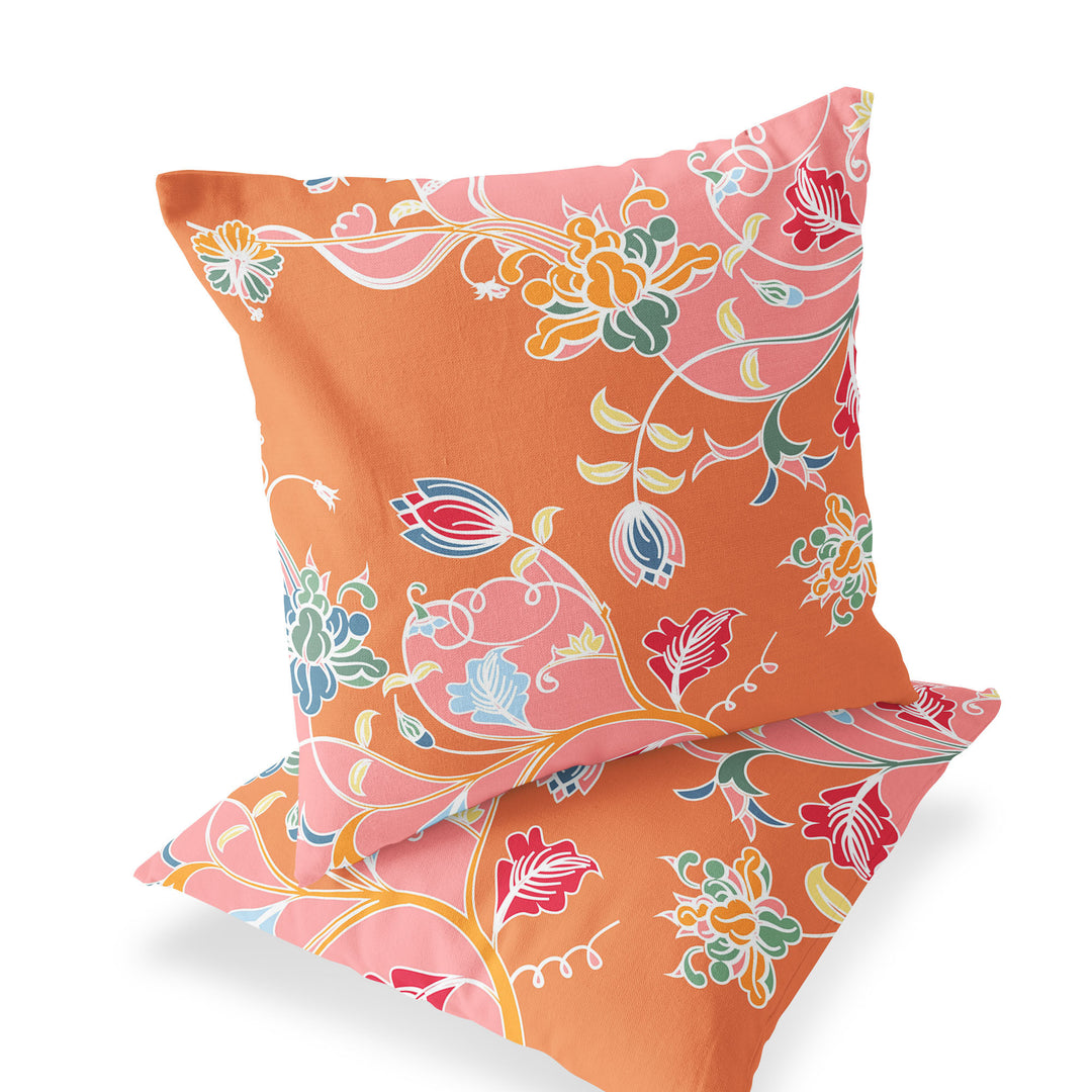 Set of Two 18" Pink Botanical Indoor Outdoor Throw Pillow Cover and Insert