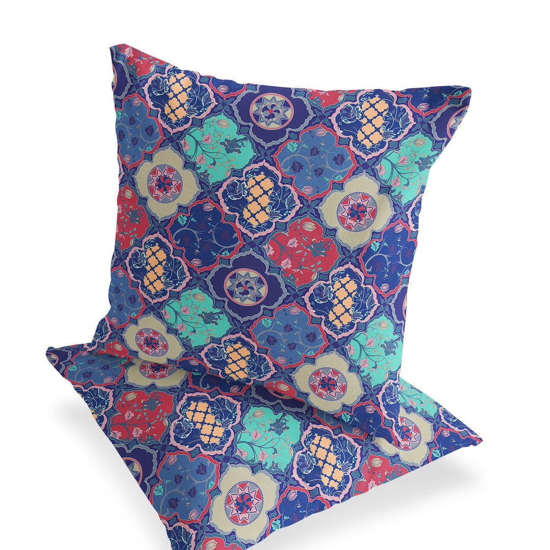 Set of Two 18" Navy Blue Botanical Indoor Outdoor Throw Pillow Cover and Insert