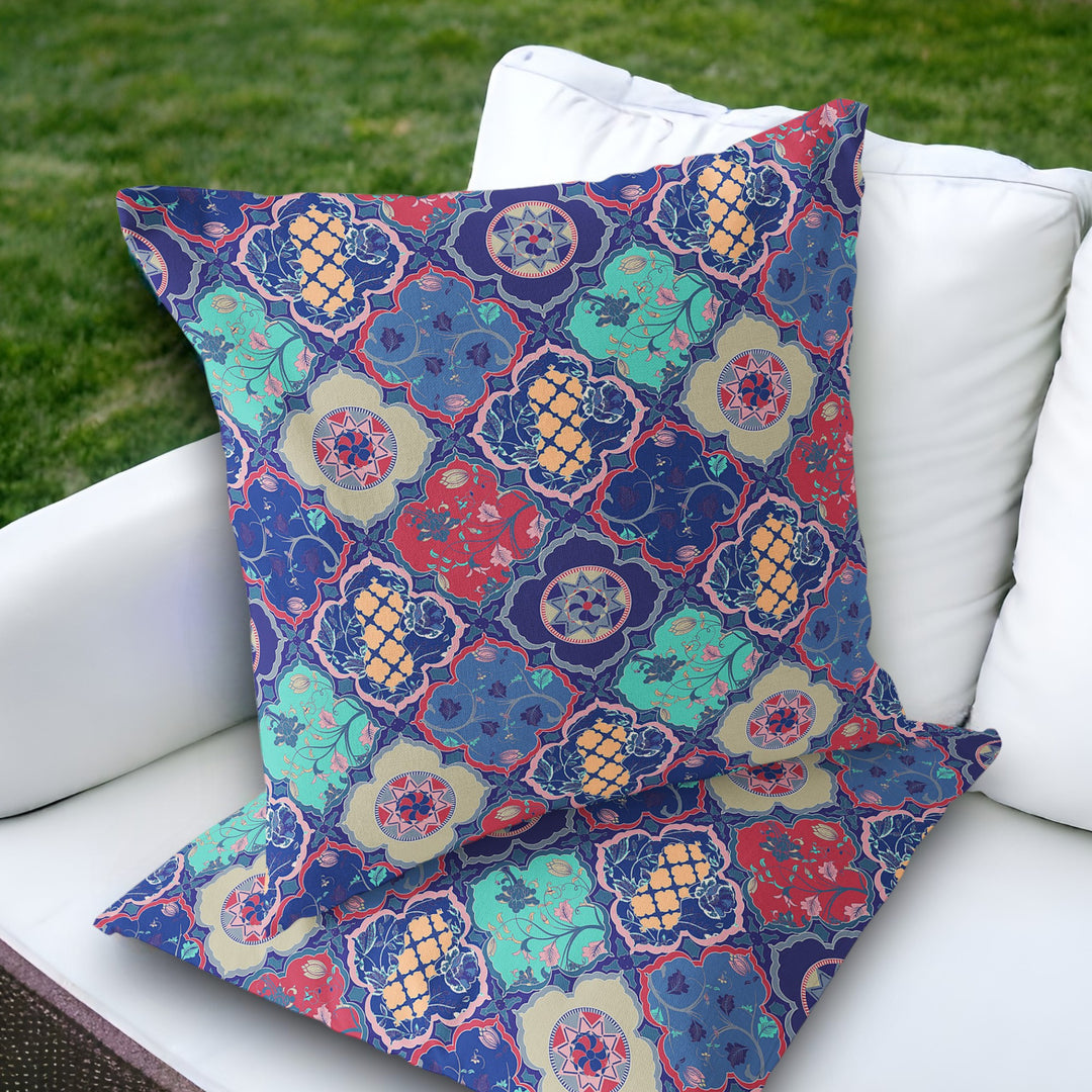 Set of Two 18" Navy Blue Botanical Indoor Outdoor Throw Pillow Cover and Insert