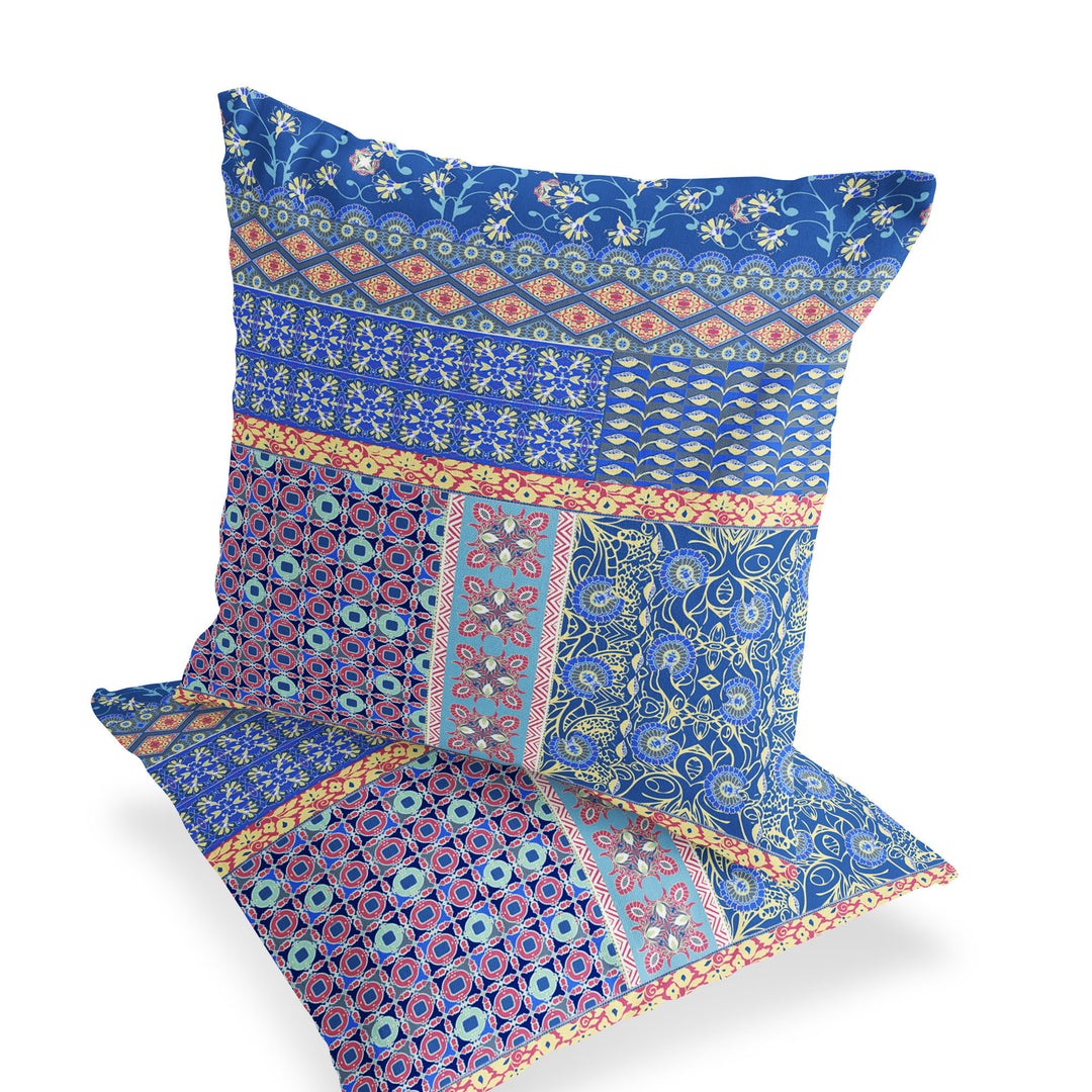 Set of Two 18" Blue Botanical Indoor Outdoor Throw Pillow Cover and Insert