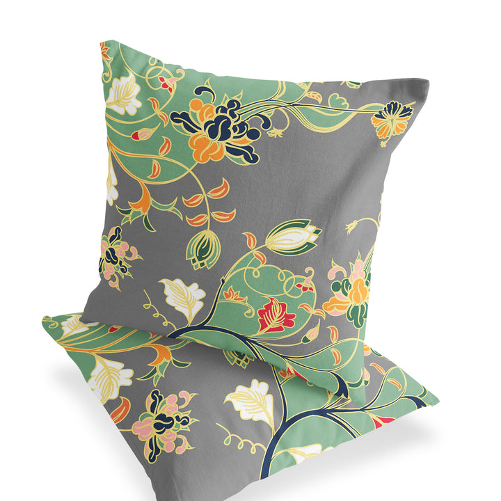 Set of Two 18" Orange Botanical Indoor Outdoor Throw Pillow Cover and Insert