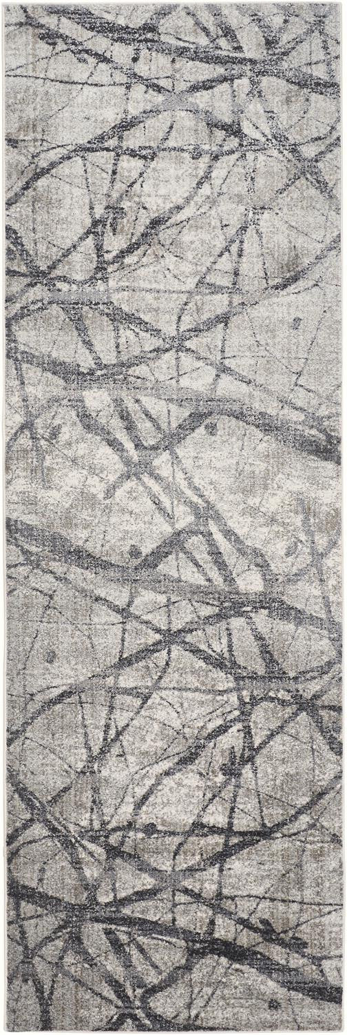8' Gray and Ivory Abstract Power Loom Distressed Runner Rug