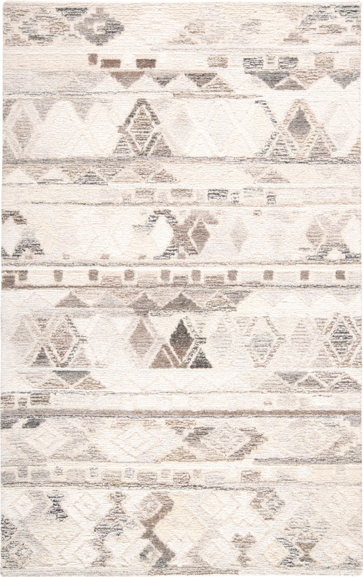 4' x 6' Beige Ivory and Gray Geometric Hand Tufted Distressed Area Rug