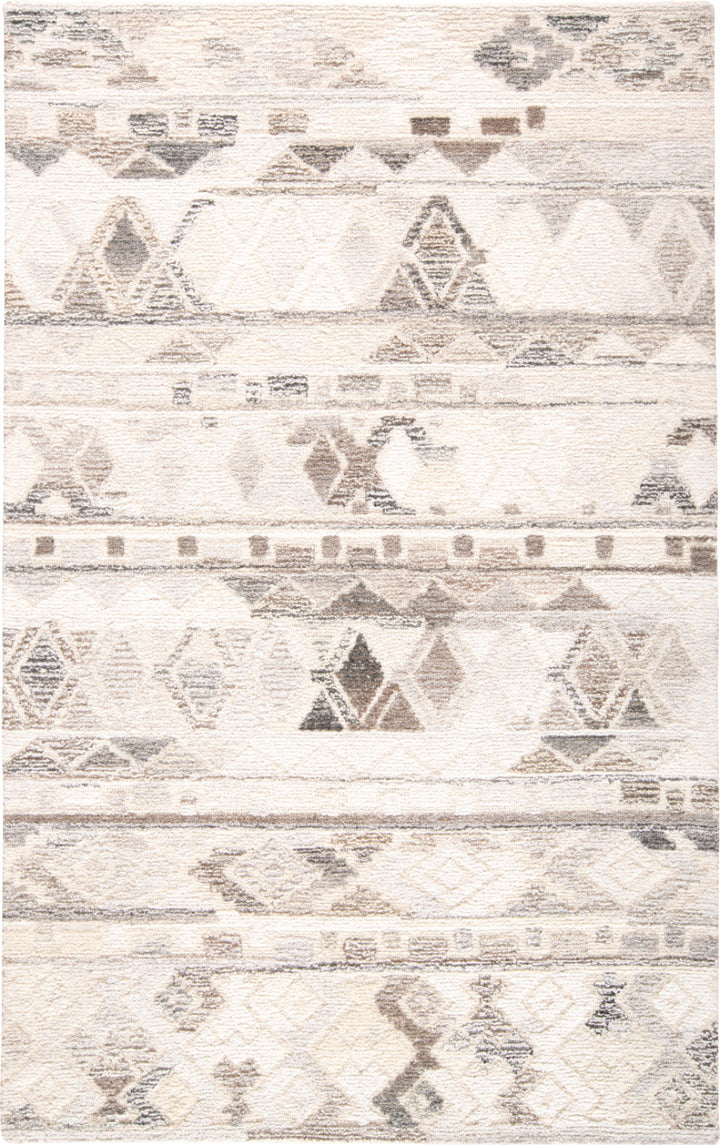 4' x 6' Beige Ivory and Gray Geometric Hand Tufted Distressed Area Rug