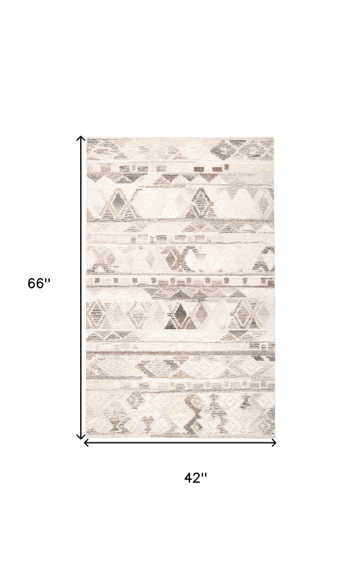 4' x 6' Beige Ivory and Gray Geometric Hand Tufted Distressed Area Rug