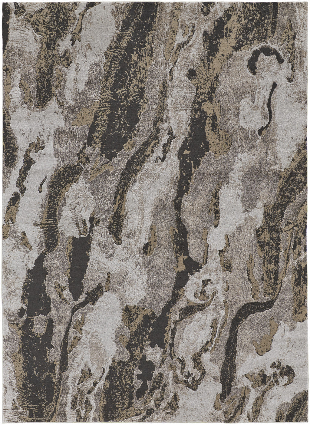 10' x 14' Brown and Ivory Abstract Power Loom Distressed Area Rug