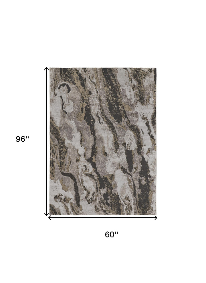 5' x 8' Brown and Ivory Abstract Power Loom Distressed Area Rug