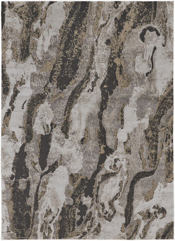 9' x 12' Brown and Ivory Abstract Power Loom Distressed Area Rug