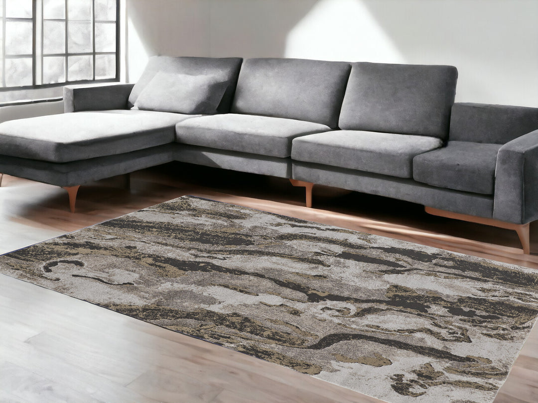 9' x 12' Brown and Ivory Abstract Power Loom Distressed Area Rug
