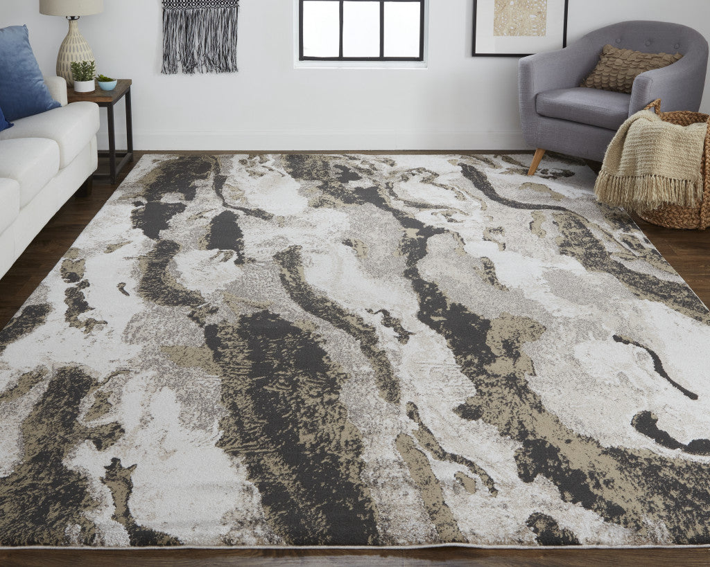 9' x 12' Brown and Ivory Abstract Power Loom Distressed Area Rug